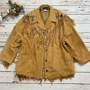 Via Accenti vintage suede fringed jacket southwestern Aztec embroidered